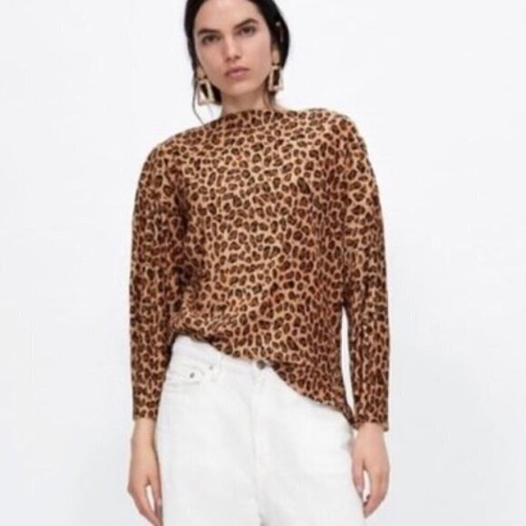 ZARA  S Animal Print Blouse - Picture 1 of 8